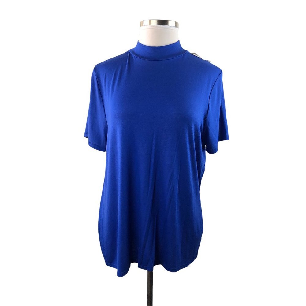 ✨2/$20 NWT Lane Bryant Mock Neck Short Sleeve Top Size 18/20 18 20 Blue HW1647 - Picture 2 of 4
